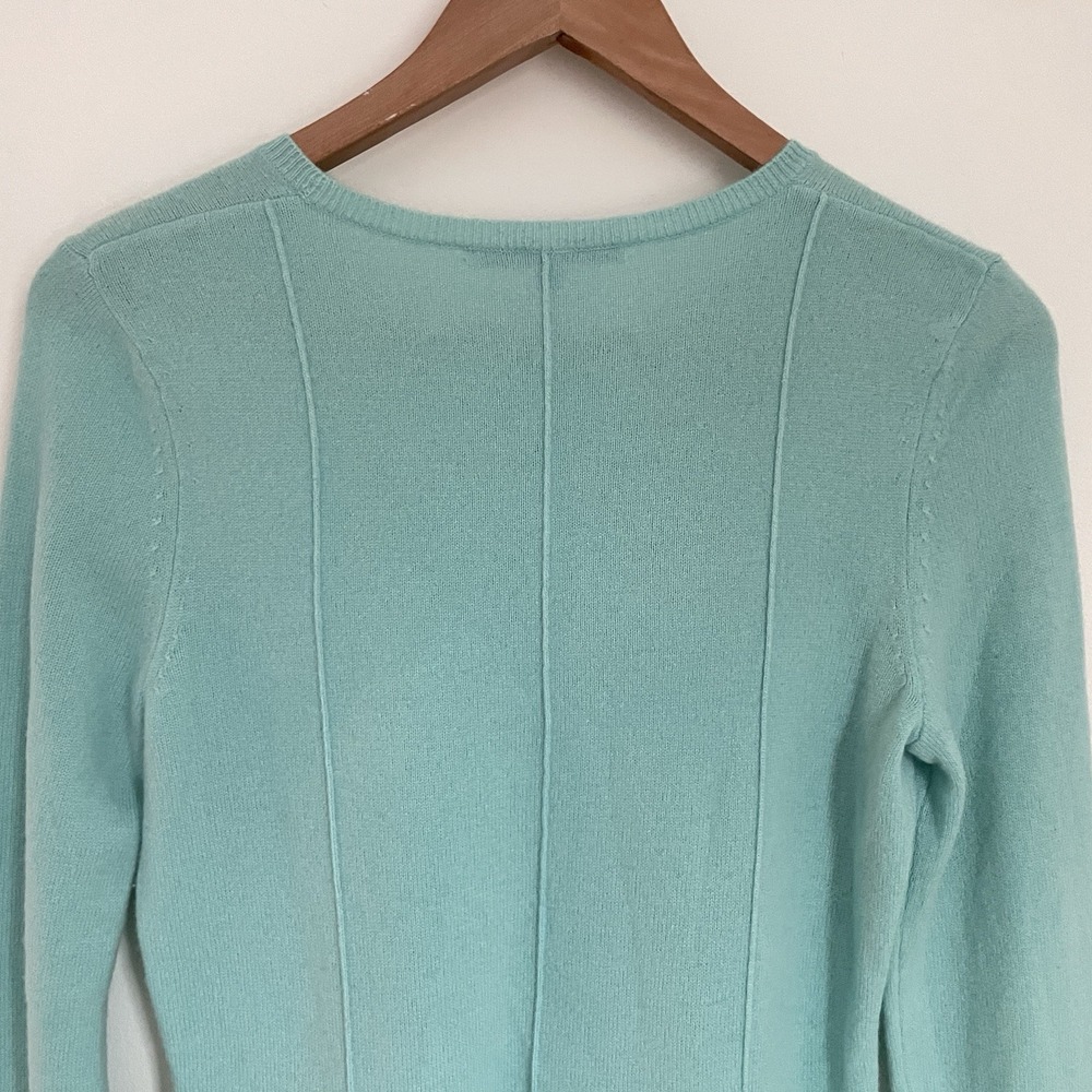 100% Cashmere Antonio Melani Sweater Aqua Peplum Hem Small Career Quite Luxury - Picture 14 of 16